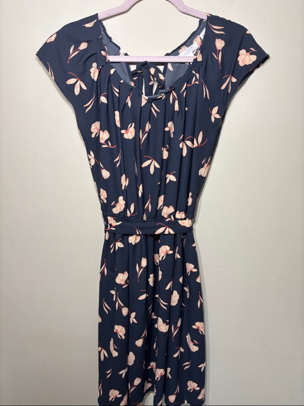 LC Lauren Conrad Navy Midi Dress with Pink Floral Print